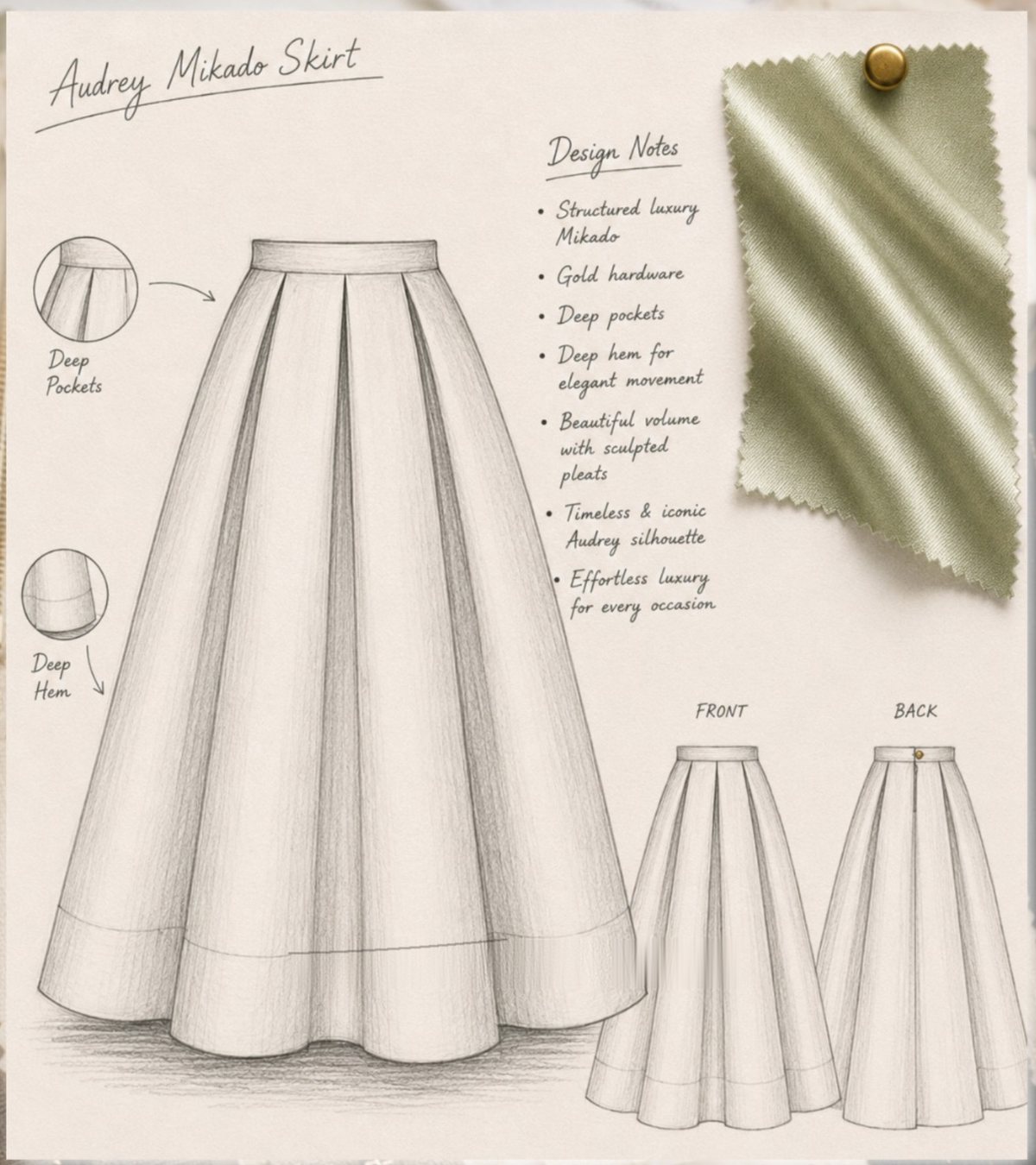 The Audrey skirt - Toni Darroch's design sketch